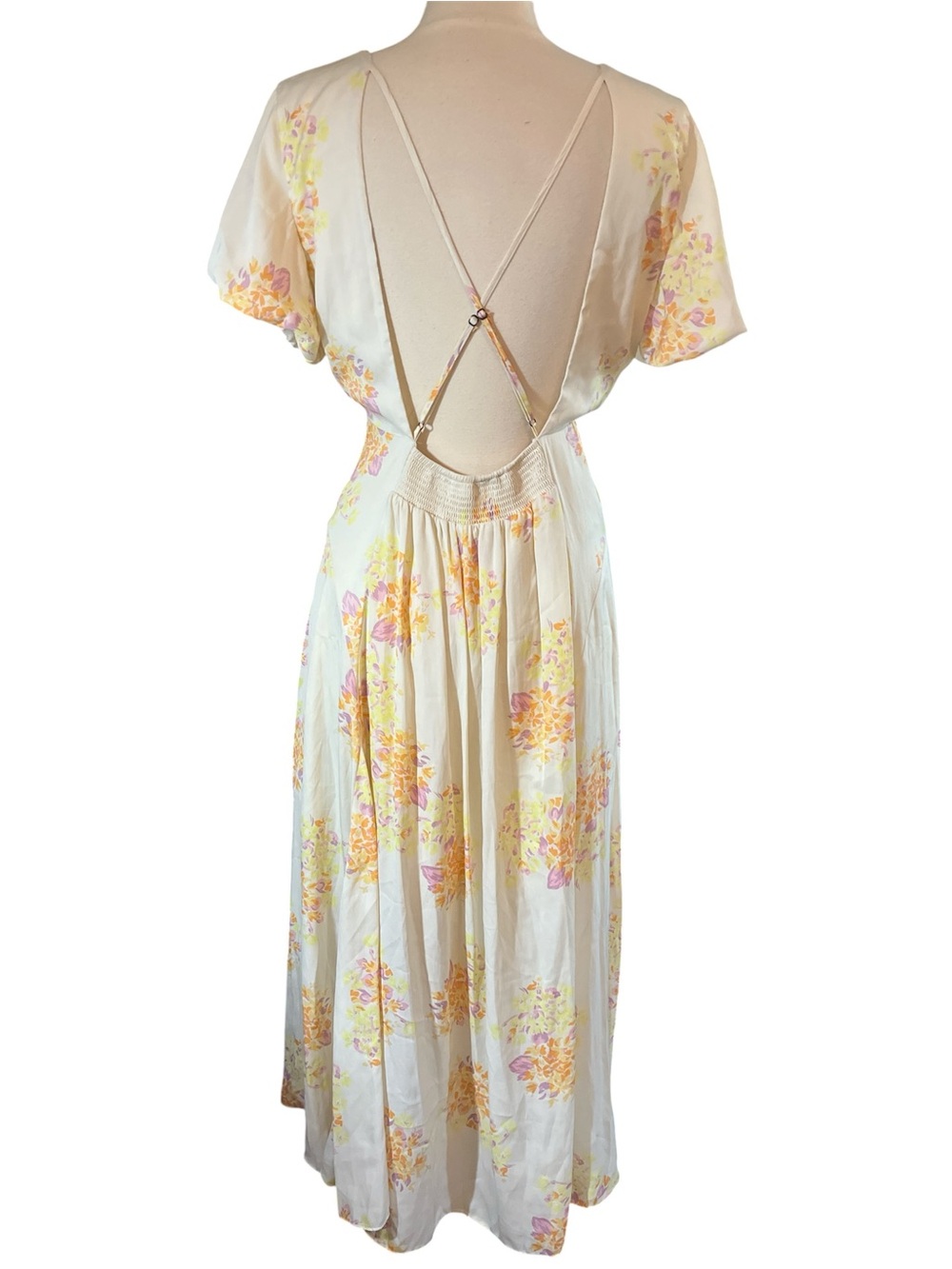 Free People Laura Yellow Maxi Dress w/lavender,orange & Pink Floral Print size L - Picture 5 of 17